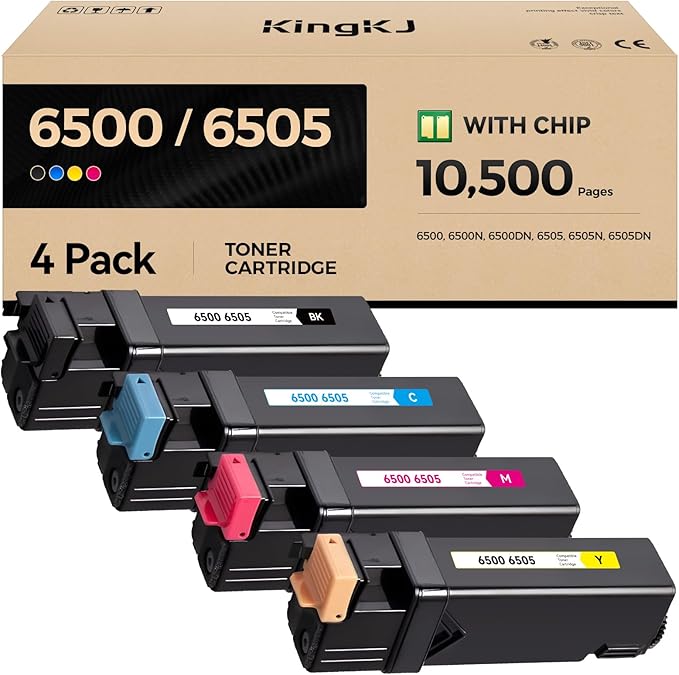 6500 6505 Toner Cartridge Set 4-Pack High Capacity 106R01597 106R01594 106R01595 106R01596 Replacement for Xerox Phaser 6500 6500N 6500DN WorkCentre 6505 6505N 6505DN Printer Black Cyan Magenta Yellow