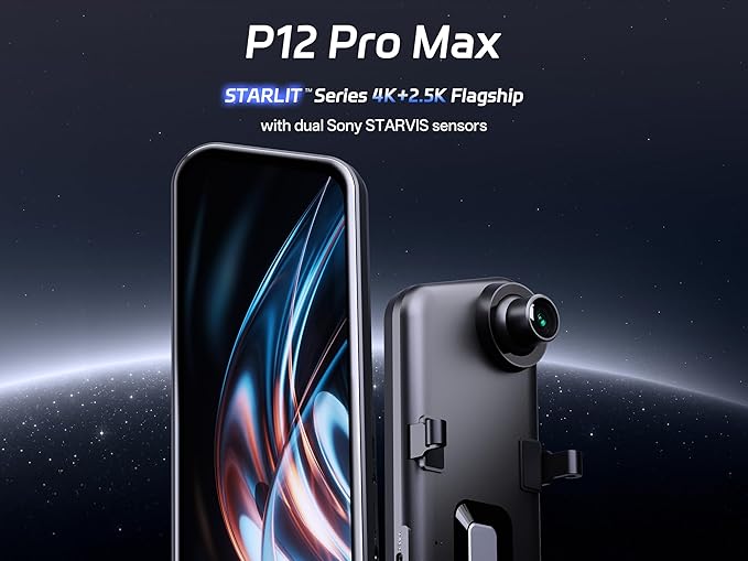 Pelsee 4K+2.5K Mirror Dash Cam with Front Starvis 2 IMX678 & Rear IMX335, 12" Rear View Mirror Camera, Color Night Vision, 5.8GHz WiFi, ADAS & BSD, Included OBD Hardwire Kit, 128GB Card, P12 Pro Max