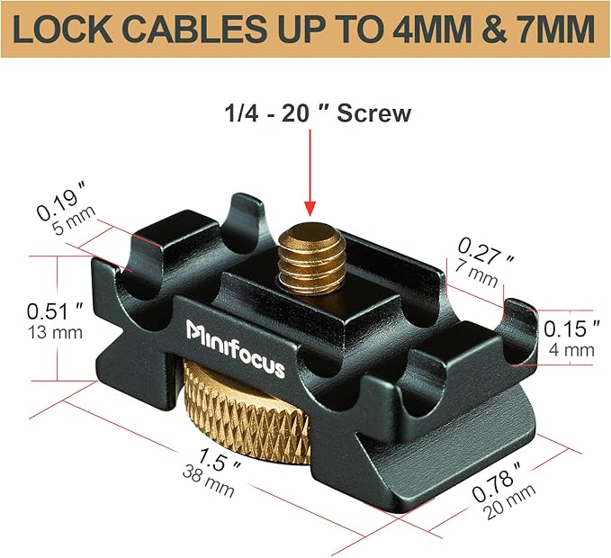 MINIFOCUS Camera Cable Clamp with Arca Swiss System, Aluminum Alloy Tether Cable Block Clip with 4 Grooves, USB Cable Lock Clip Clamp HDMI Protector for All DSLR Cameras Cable