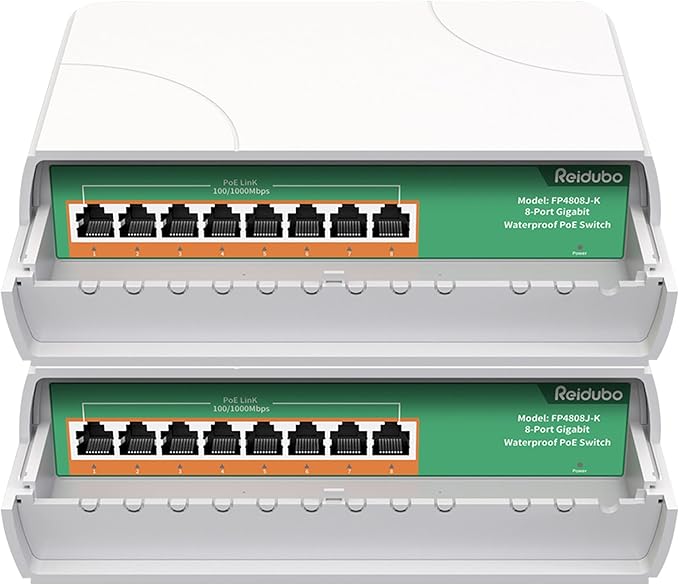 2 Pack 8 Port Gigabit PoE Switch Waterproof, 1000 Mbps 8 PoE+ Ports 120W, IEEE802.3af/at Power Over Ethernet Unmanaged Outdoor Network Switch, Plug & Play