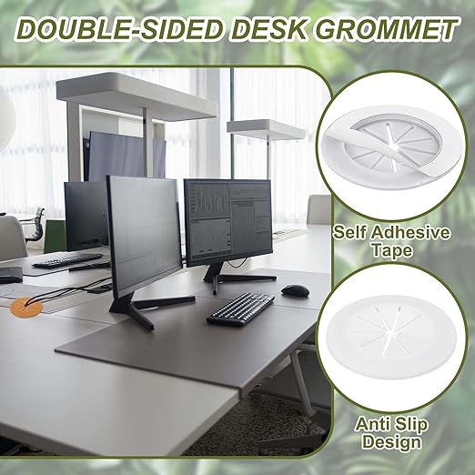 PATIKIL Desk Grommet 1-9/16", 8 Pcs Round Cable Grommet Cord Hole Cover with Adhesive Tape Flexible Table Wire Organizer for Office Home Table Countertop, White