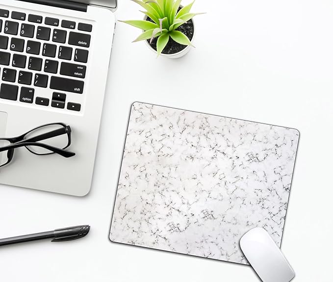 White Marble Black Texture Mouse Pads for Desk, Portable Wireless Computer Mouse pad Small Design with Women, Non-Slip Rubber Base Laptop Mousepad 9.5" x 7.9" Smooth Surface for Office & Travel