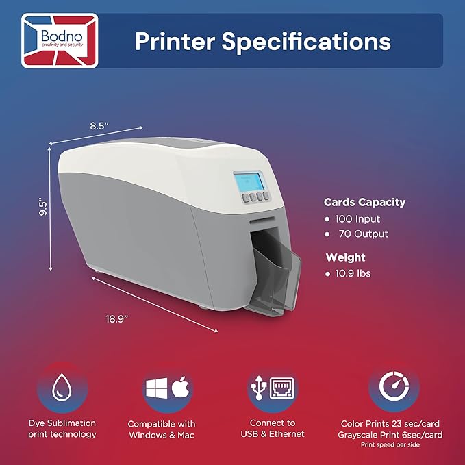 Bodno Magicard 600 Dual Sided ID Card Printer & Complete Supplies Package ID Software - Bronze Edition