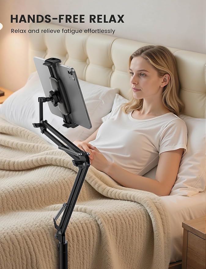 Floor Tablet Stand Phone Holder - Lamicall [55" Height Adjustable][ Flexible Arm] Multi Angle Tablet Holder, 5lb Weighted Base Bed Mount For 4.7-13" Devices, iPad Pro Air Mini, Kindle, Tabs, E-Readers