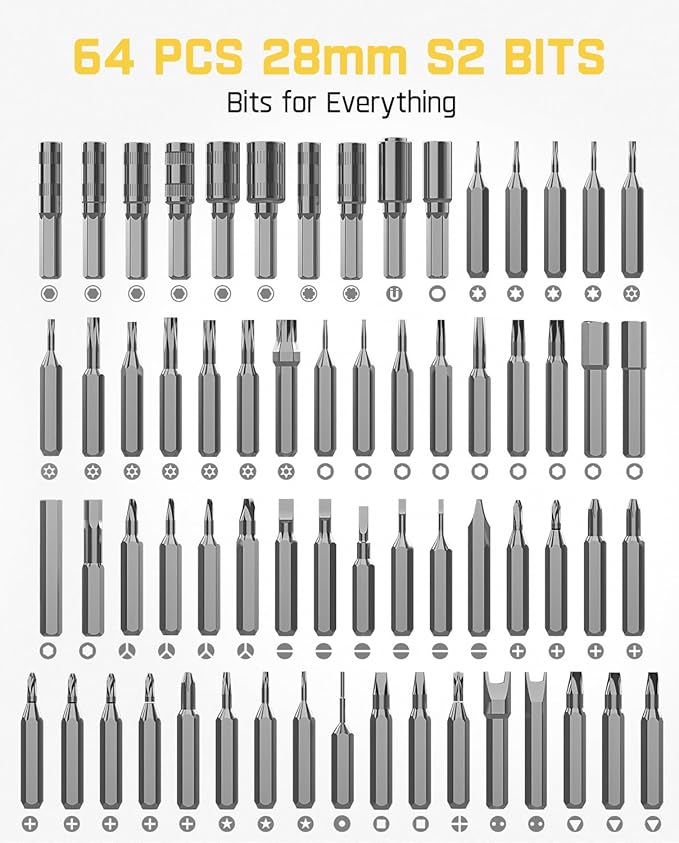Fanttik Electric Screwdriver Kit, Precision Screwdriver Set, 64 Magnetic Bits, 12 Types Fix Tools, 0.05/0.2 N.m, Repair Tool for Phone Laptop Watch Electronics - E1 NEX Workstation