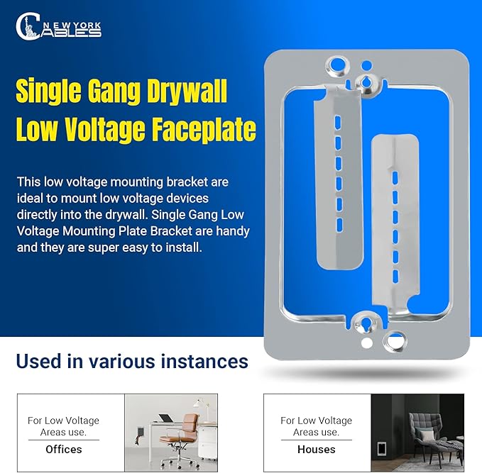 LV1 Low Voltage Mounting Bracket 1 Gang (10 Pack) – Single Gang Drywall Brackets for Fixing Loose Outlets or Adding New Outlet Wall Plates, Telephone Wires, Network Cables, HDMI, Silver