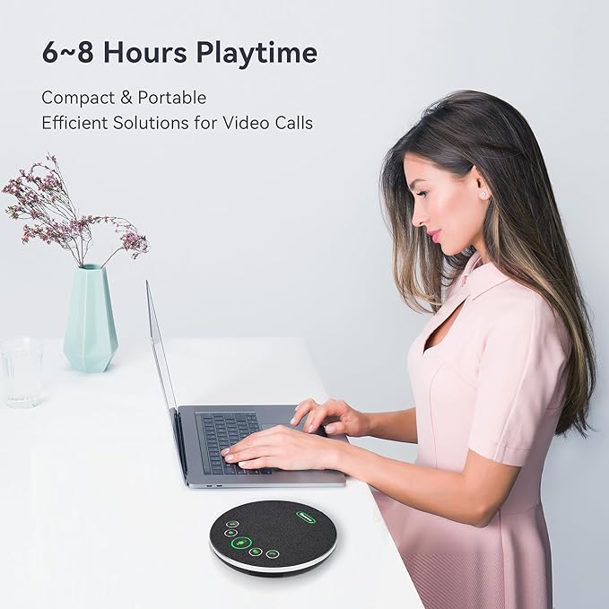 Tenveo Conference Speaker Microphone, Bluetooth/Dongle/USB Connectivity, 360° Sound Pickup and AI Noise Reduction, Compatible with Zoom, Teams, OBS, Supports 10-12 People for 8 Hours of Talk Time