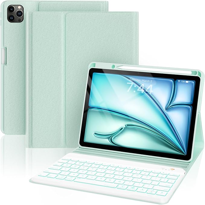 Keyboard Case for iPad Air 5th/4th Pro 11 inch, 7-Color Backlit Detachable Wireless Keyboard Case with Pencil Holder, Stand Folio Cover for Gen 2020/2022, Pro 4th/3rd/2nd/1st Gen, Green…
