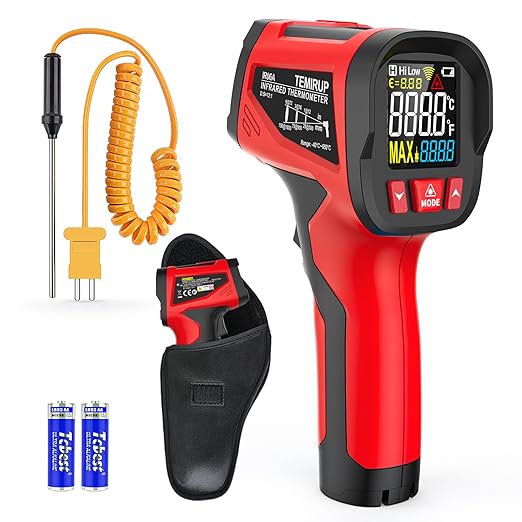Infrared Thermometer Gun - TEMIRUP Non-Contact Digital Laser Temperature Gun with Color LCD Display for Cooking, Griddle, Engine, HVAC, IR Temp Gun with Adjustable Emissivity,-40℉~1202℉(-40℃~650℃)