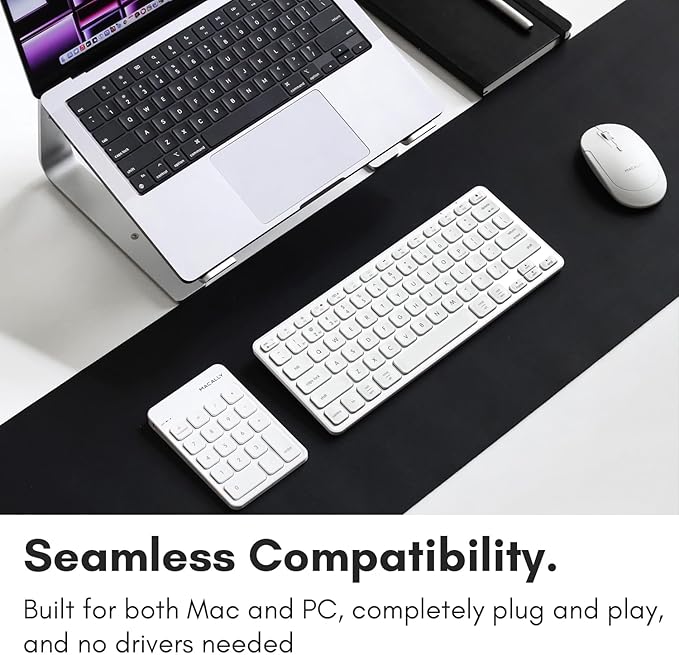 Macally Bluetooth Number Pad for Laptop, Apple, Mac, iMac, MacBook Pro/Air, Ipad, Windows PC, Tablet, or Desktop Computer - Rechargeable 18 Key Wireless Numeric Keypad - White Bluetooth 10 Key Numpad