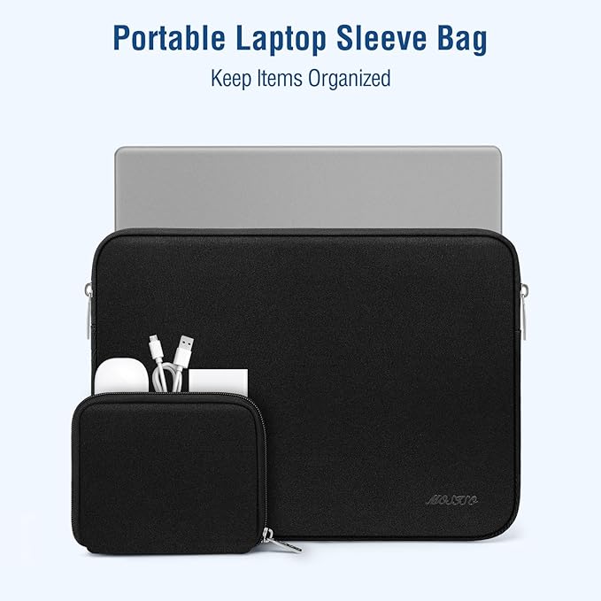 MOSISO Laptop Case 14 inch, 14 inch Laptop Sleeve Bag Compatible with HP Lenovo Dell ASUS Acer, HP Stream, Dell Latitude, Lenovo IdeaPad, Neoprene Computer Sleeve Bag with Small Case, Black