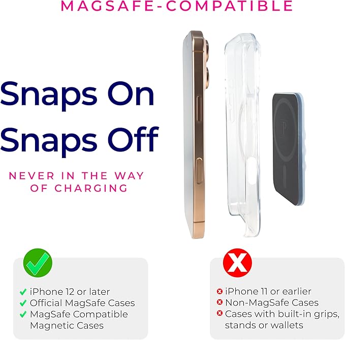 The Clingy Thingy Magnetic Sticky Phone Grip - Removable iPhone Suction Grip for Hands-Free FaceTime - Workouts, Influencers & Content Creator Essentials, Compatible with iPhone 12-16 (Pink Champagne)