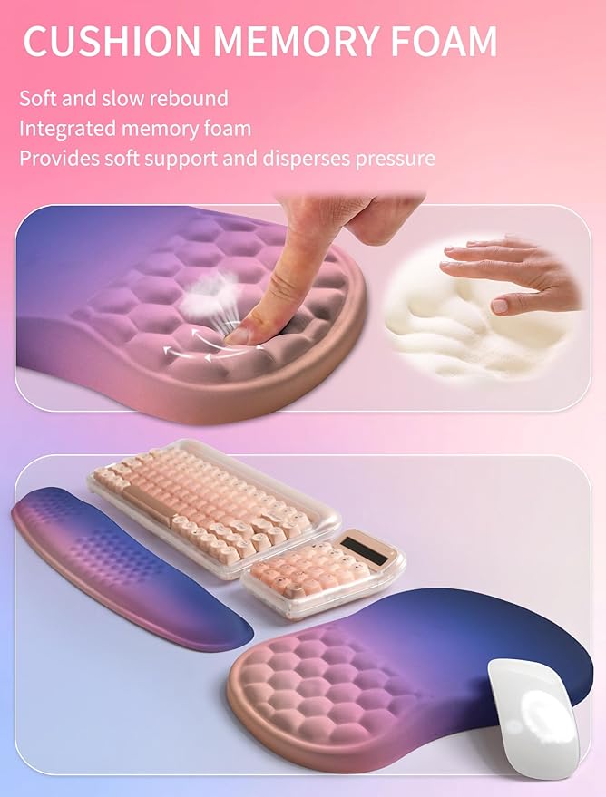 Hokafenle 2in1 Combination, Wave Keyboard Wrist Rest and Ergonomic Curvature Mouse Pad Wrist Support for Relieve Wrist Pain, Filled with Soft Cushion Memory Foam, Dawn