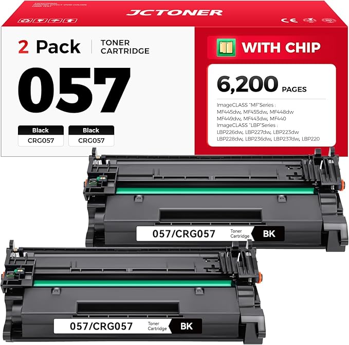 057 Black Toner Cartridge 2-Pack with chip High Yield Replacement for Canon 057 CRG-057 057H Compatible with Canon ImageCLASS MF445dw MF448dw LBP226dw LBP227dw LBP228dw MF449dw MF445 Laser Printer Ink