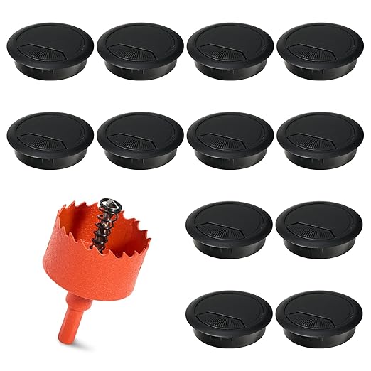 12 Pcs Desk Grommet 2 inch(50mm), Desk Hole Grommet, Cable Grommet, Desk Hole Cover, Desk Cord Hole Cover, Desk Cable Hole Cover with Hole Saw, Desk Wire Hole Insert, Furniture Hole Cover(Black)
