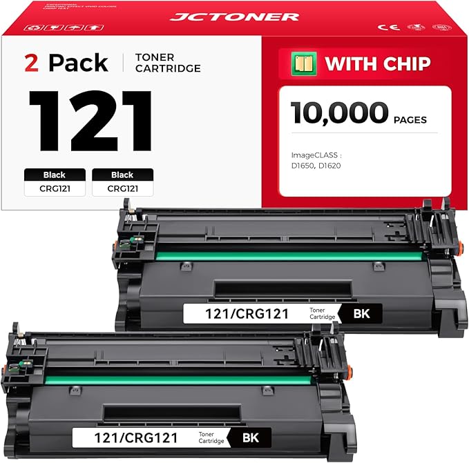121 CRG121 Toner Cartridge Black 2-Pack with chip High Yield Replacement for Canon 121 CRG-121 Toner Cartridges Compatible for Canon ImageCLASS D1650 D1620 Laser Printer Ink All-in-One Copier Scanner