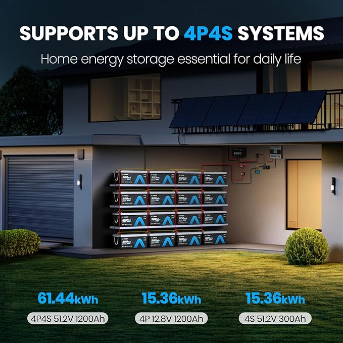 12V 300AH Bluetooth LiFePO4 Lithium Battery with Self-Heating, Built-in 200A BMS, Supports Low Temp Charging(-4°F), 5000+ Cycles, Max 2560W Power, Perfect for RV/Camper and Off-Grid Applications, etc.