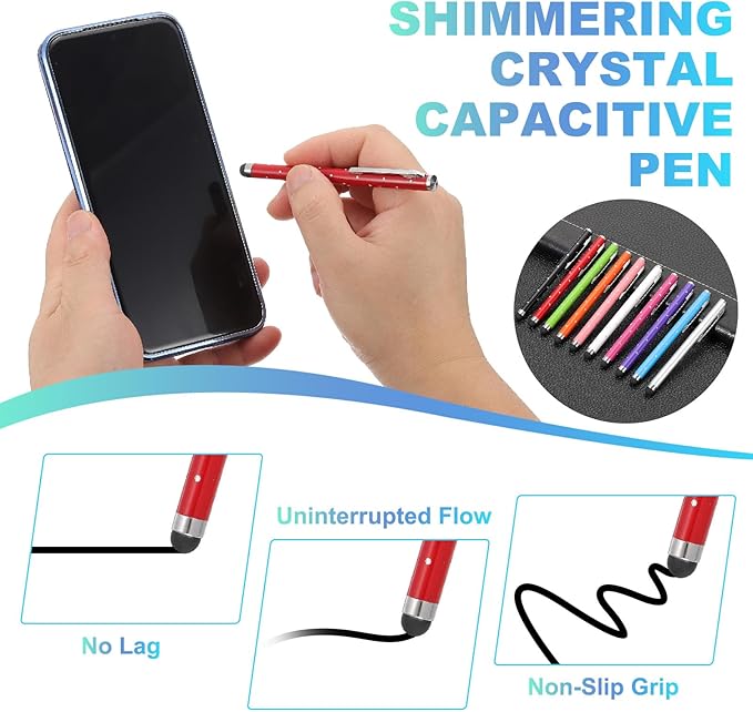 PATIKIL Stylus Pens for Touch Screens, 6 Pcs High Precision Universal Bling Stylus Crystal Metal Capacitive Pen for Touch Screen Devices Phone Tablets Laptop, Red