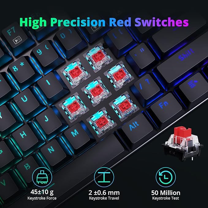 Redragon Mechanical Gaming Keyboard with Red Switches, Wired Keyboard Mechanical with RGB Backlit, Fully Progammable, Durable Aluminum Frame, Anti-Ghosting for PC Windows Mac, K565, Black