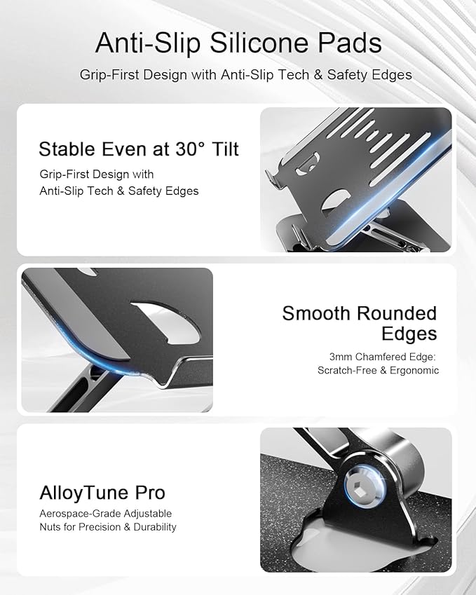 Laptop Stand Adjustable MacBook Stand for Desk Aluminum Notebook Holder Ergonomic Computer Riser Portable Desktop Stand Compatible with All MacBook Notebook Laptop 10-17 Inch