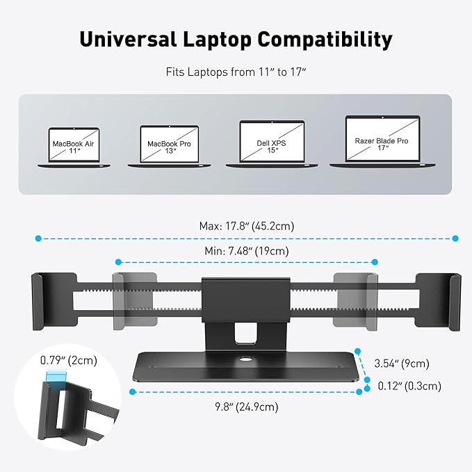 AboveTEK Laptop Locking Station, Premium Aluminum MacBook Security Lock with High-Security Copper Cylinder, Anti-Theft Computer Lock for All 11"-17" No-Slot Notebooks, Non-Slip Base for Public Spaces