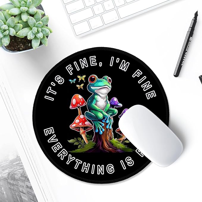 ITNRSIIET Round Mouse Pad with Stitched Edge Premium-Textured Waterproof Non-Slip Rubber Base Desktop Protection Mat Diameter 8.7 inches, Cute Frog