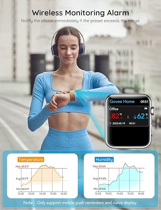 Govee WiFi Thermometer Hygrometer H5103, Indoor Bluetooth Temperature Humidity Sensor with Electronic Ink Display, App Notification Alert, Free Data Storage Export, Digital Remote Monitor for Bedroom
