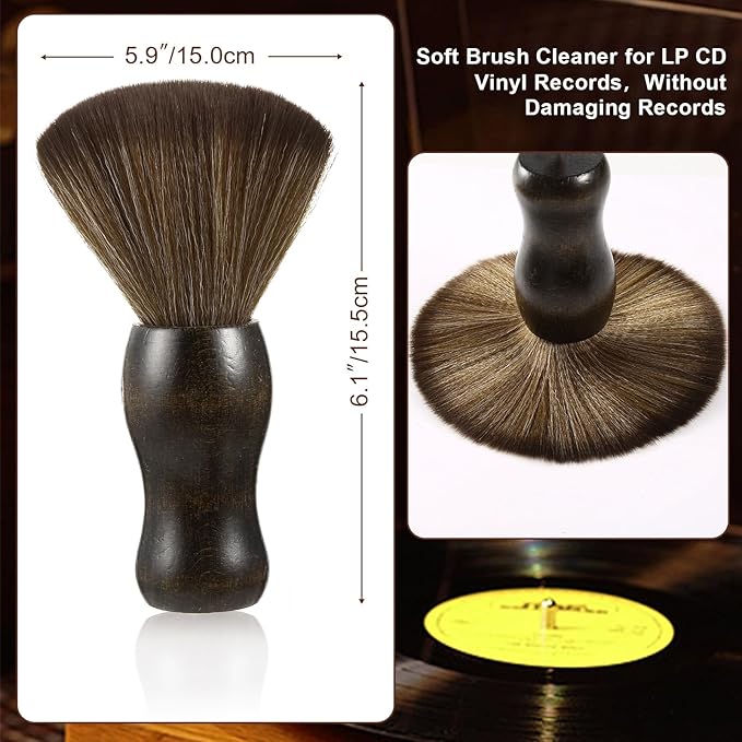 2 Pack Vinyl Turntable Wood Record Cleaning Brushes,Anti-Static Record Brush for Vinyl Albums LP CD Cartridge/Camera Lens/Computer Screen/Keyboard/Character Models