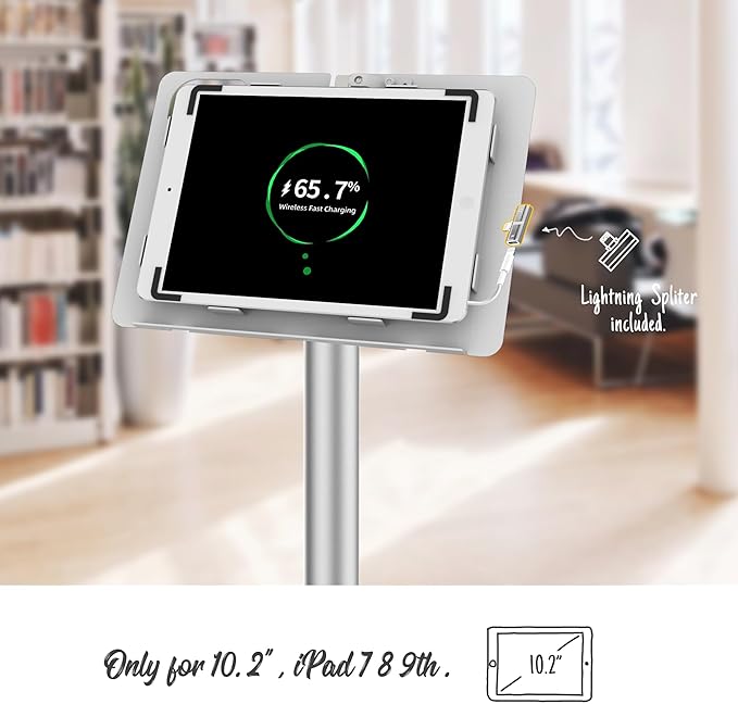 Tablet Floor Stand Compatible with 10.2" iPad 7 8 9, Rotate Lockable Metal Tablet Enclosure+Aluminum Pole+Metal Base - BSF302WT