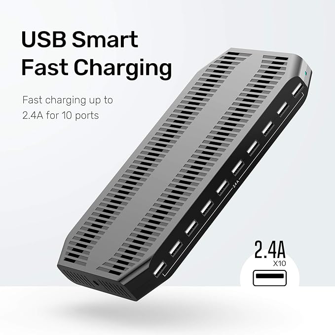 【5PCS】 Unitek USB Charging Station, 10 USB Fast Ports Charge Docking Station and Adjustable Dividers, Multi Device Charger Organizer Compatible with iPad, iPhone, Tablet and Cell Phone - 5PCS, Black