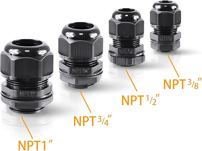 25 Pcs 1/2" IP68 Strain Relief Nylon Cord Grip NPT Cable Glands Adjustable UL Listed and RoHS Compliant (Black)