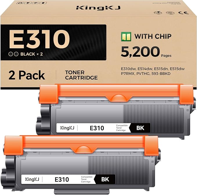 E310 E310dw Toner Cartridge Black 2-Pack High-Yield Replacement for Dell P7RMX PVTHG 593-BBKD Toner Compatible with Dell E310dw E514dw E515dn E515dw E310 E514 E515 Laser Printer Ink All-in-One Copier