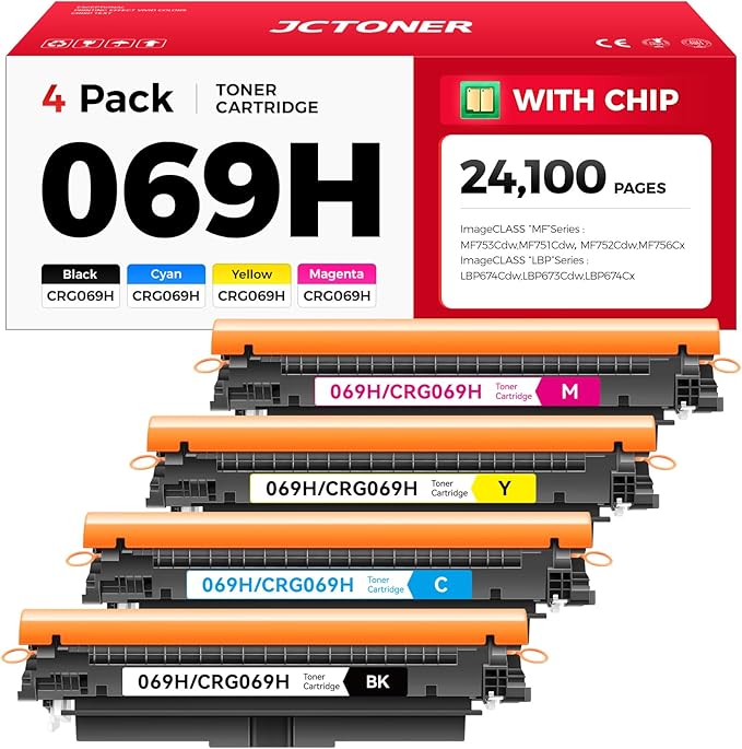 069H 069 Toner Cartridge Set 4-Pack MF753Cdw High Capacity Replacement for Canon 069H 069 Toner Compatible with Canon Color imageCLASS MF753Cdw MF751Cdw LBP674Cdw Printer Ink Black Cyan Magenta Yellow