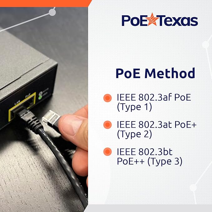 Poe Texas PoE Injector - 802.3bt PoE++ Single Port Power Over Ethernet Injector - Active PoE Adapter with 55V 95W Output - 10/100/1000 Gigabit Data - Mode A/B Wall Mount Plug & Play