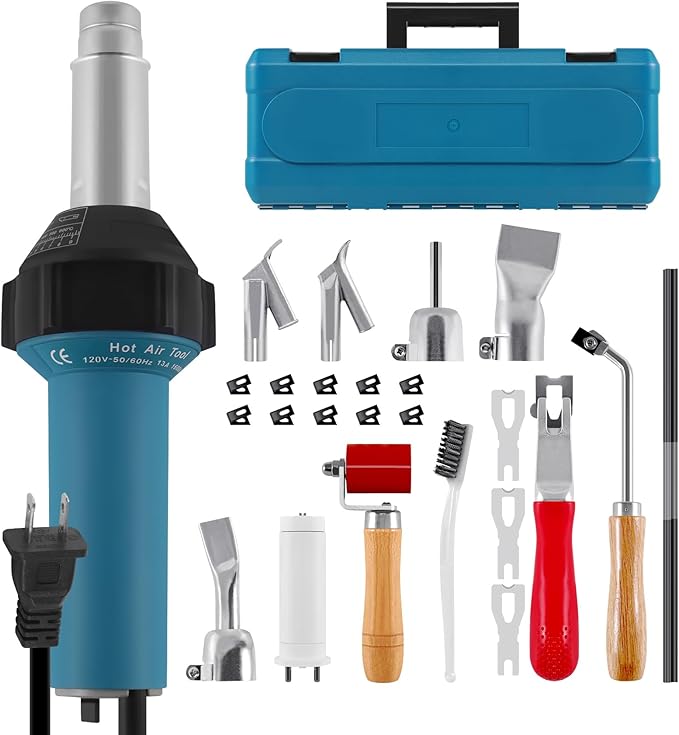 Iglobalbuy 1600W Hot Air Plastic Welder Roofing Welding Complete Kit, 110V Handheld Hot Air Vinyl PVC TPO Welding Heating Gun Torch w/Nozzles Set Adjustable Temperature Welder Tool Kit Carrying Case
