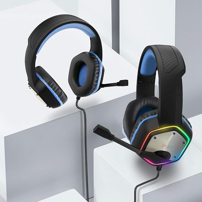 EKSA E1000 Gaming Headset, Computer Headphones with Noise Canceling Mic & RGB Light, 7.1 Surround Sound, Compatible with PC, PS4 PS5 Console, Laptop (Blue)