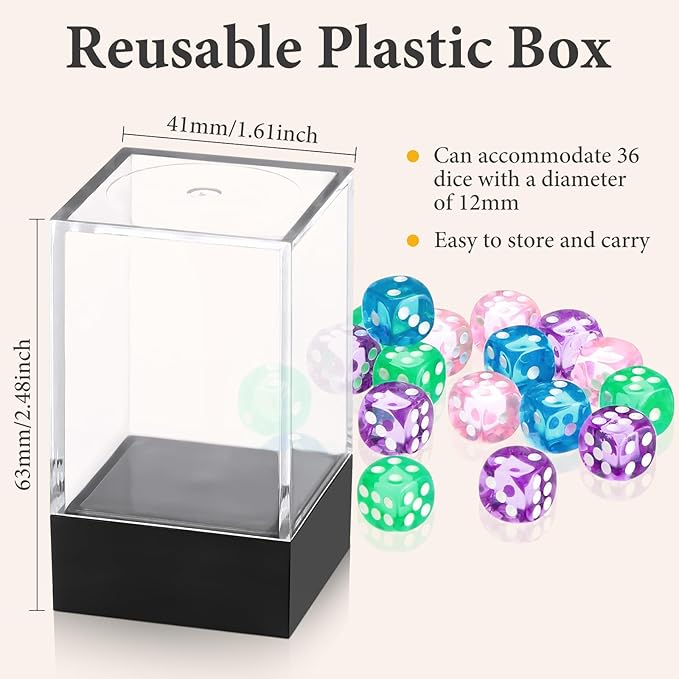 144 Pieces 12mm 6 Sided Mini Dice Set for School Classroom Table Games D6 Game Standard Dice with Portable Plastic Box for Teaching Math Learning(Translucent Color)