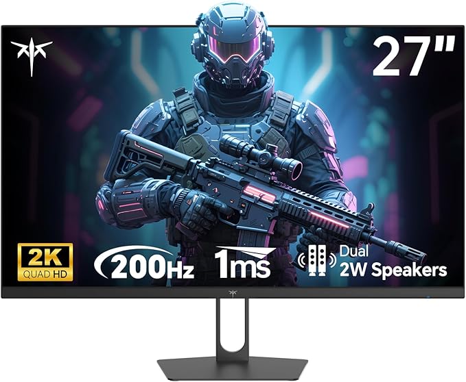 KTC 27 Inch Gaming Monitor - 2K QHD 2560 x 1440 Monitor, Up to 210Hz & 1ms, Bulit-in Speakers, Adaptive Sync, HDR400, 131% sRGB, IPS Monitors Gamer with HDMI 2.0 x 2 & DP1.4 x 2, H27T22C-3