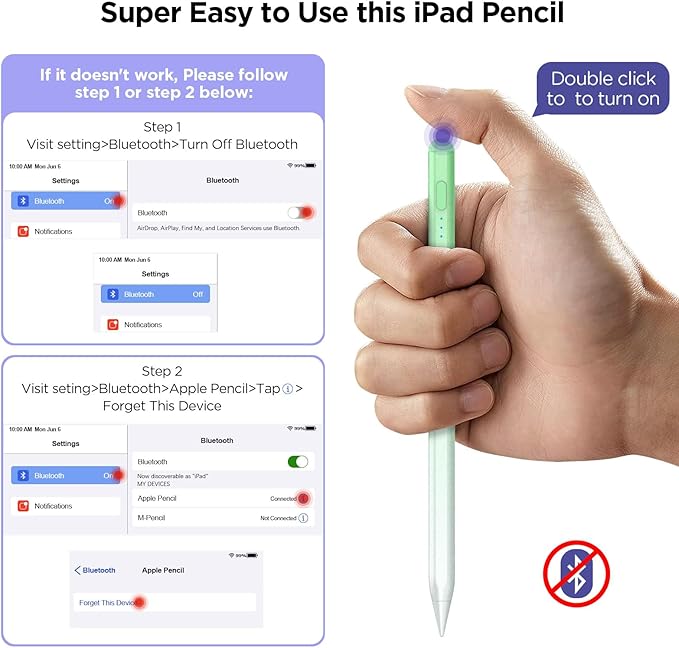 Stylus Pen for iPad 2018-2024, 15Mins Fast Charge for Apple iPad Pencil, Palm Rejection,Tilt Sensitivity,Pencil for iPad 10/9/8/7/6, iPad Pro 12.9"/11"/13" M4, iPad Air 5/4/3/11"-13" M2, iPad Mini 6/5