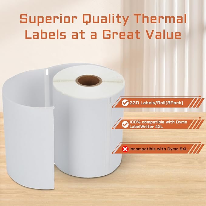 8 Rolls 4XL Labels 4"x6" Direct Thermal Shipping Label Compatible with LabelWriter 4XL 1744907 Thermal Postage Labels, 220 Labels/Roll