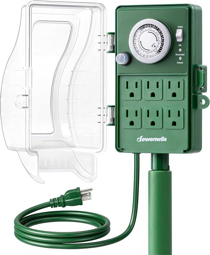 DEWENWILS Heavy Duty Outdoor Power Stake Timer, 24-Hour Mechanical Timer with 6FT Cord, 1800W/15A, Waterproof for Patio Lights, Halloween/Christmas Decorations, ETL Listed