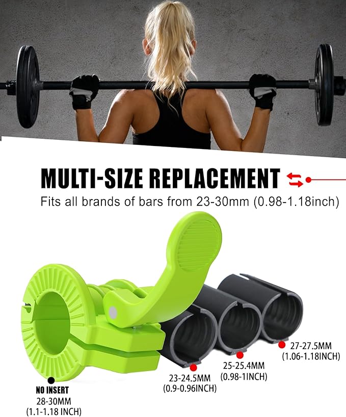 Barbell Clips 1 Inch Quick Release Weight Clamps 0.9-1.18inch Multi-Size Adjustable Olympic Clamps for Bars