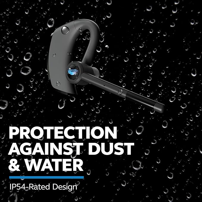 BlueParrott M300-XT SE Mono Bluetooth Wireless Headphones 80% Noise Canceling Earpiece Headset for Mobile Workers & Delivery Drivers, Compact Design with IP54-Rated Protection, 14 hrs Talk Time, Black