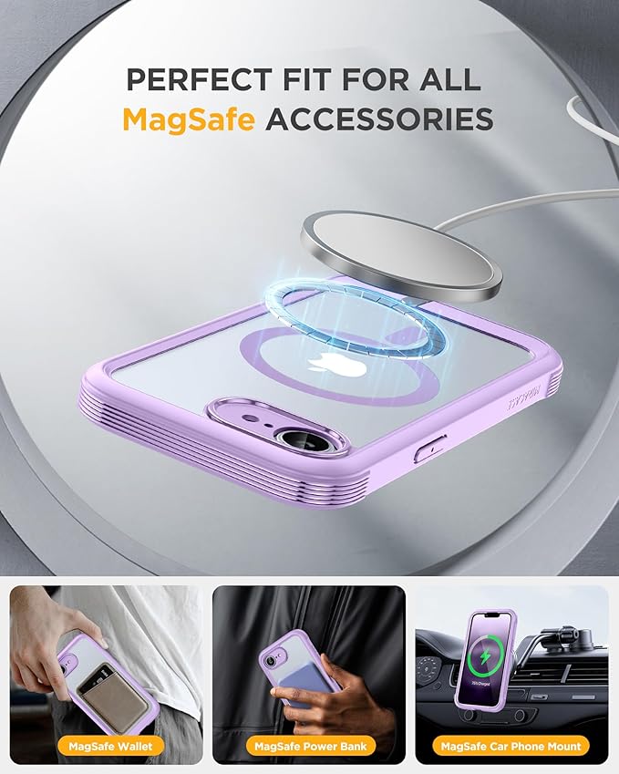 Miracase Magnetic for iPhone 16e Case Full-Body Phone with Built-in Glass Screen Protector, [Compatible with MagSafe] Military Drop Proof 16E Cover Bumper 6.1 inch, Purple