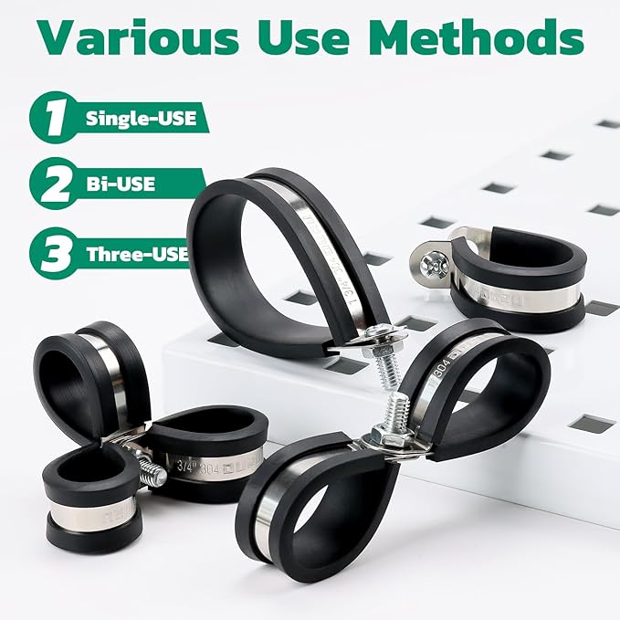 68PCS Cable Clamps Assortment Kit,7 Sizes Stainless Steel Rubber Coated Cushioned Insulated Cable Clamps-Metal Wire Clamps,Pipe Clamps for Tube,Lines