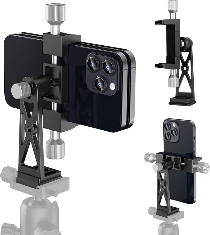 Peastrex Metal Phone Tripod Mount Extra Deep Clamp with Arca Port Cold Shoe 360°Ball Head Cellphone Tripod Adapter for iPhone Galaxy Smartphone Stand Holder for Vlogging Video Camera Monitor