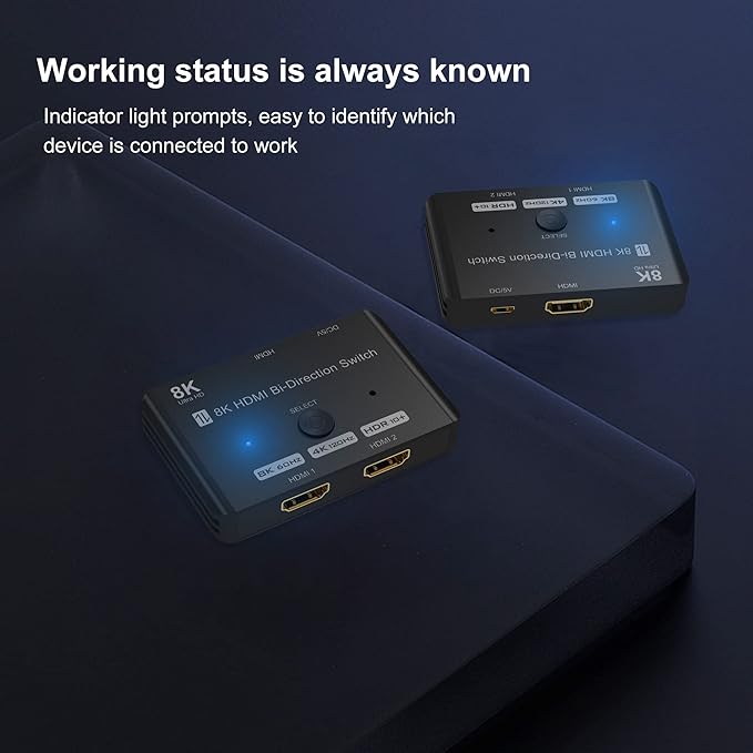 HDMI 2.1 Bi-Directional Switch Ultra HD 8K HDMI Switcher 2 in 1 Out/ 1 in 2 Out HDMI Switch Supports 8K@60Hz/ 4K@120Hz 48Gbps Compatible with Switch/Switch OLED PS5/4 Xbox Roku Apple TV Fire TV Stick