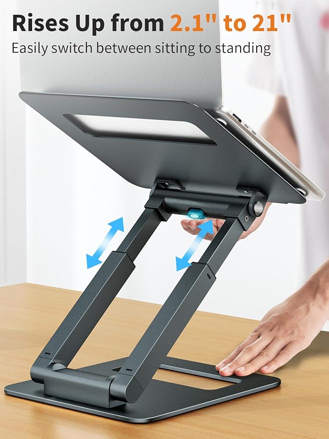 tounee Laptop Stand for Desk Adjustable Height, Telescopic Computer Stand with Pull Out Design Ergonomic Laptop Riser Fits All Laptops 10-17"-Gray