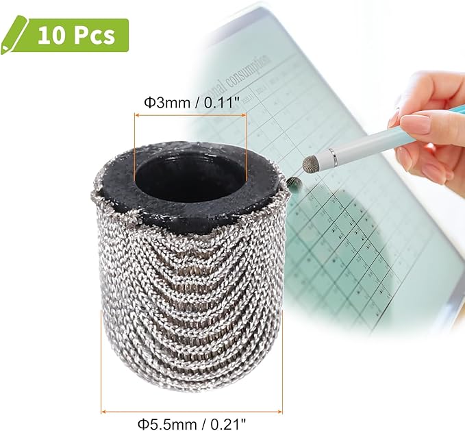 MECCANIXITY 10Pcs Replacement Fiber Mesh Tips for Stylus Pens 5.5mm Suitable for Capacitive Touch Screen,High Sensitivity,Soft,No Scratch Screen Pen Tip