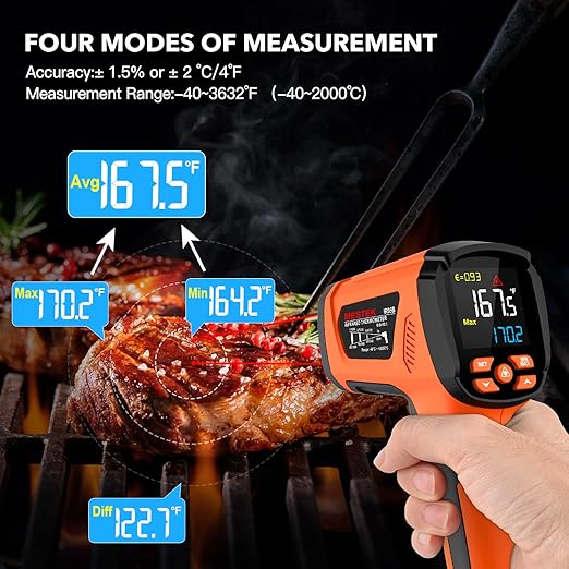 -40℉~3632℉, MESTEK Infrared Thermometer Temperature Gun, High Temp Thermometer with Thermocouple Probe, Non-Contact 50:1 Pyrometer Dual Laser Thermometer Gun for Engine, Kiln, Forging, Industrial